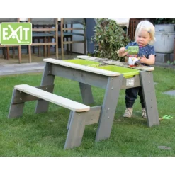 EXIT Aksent Sand,- Wasser- und Picknicktisch (1 Bank) mit Sonnenschirm und Gartenwerkzeugen