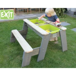 EXIT Aksent Sand,- Wasser- und Picknicktisch (1 Bank) mit Sonnenschirm und Gartenwerkzeugen