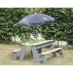 EXIT Aksent Sand,- Wasser- und Picknicktisch (1 Bank) mit Sonnenschirm und Gartenwerkzeugen