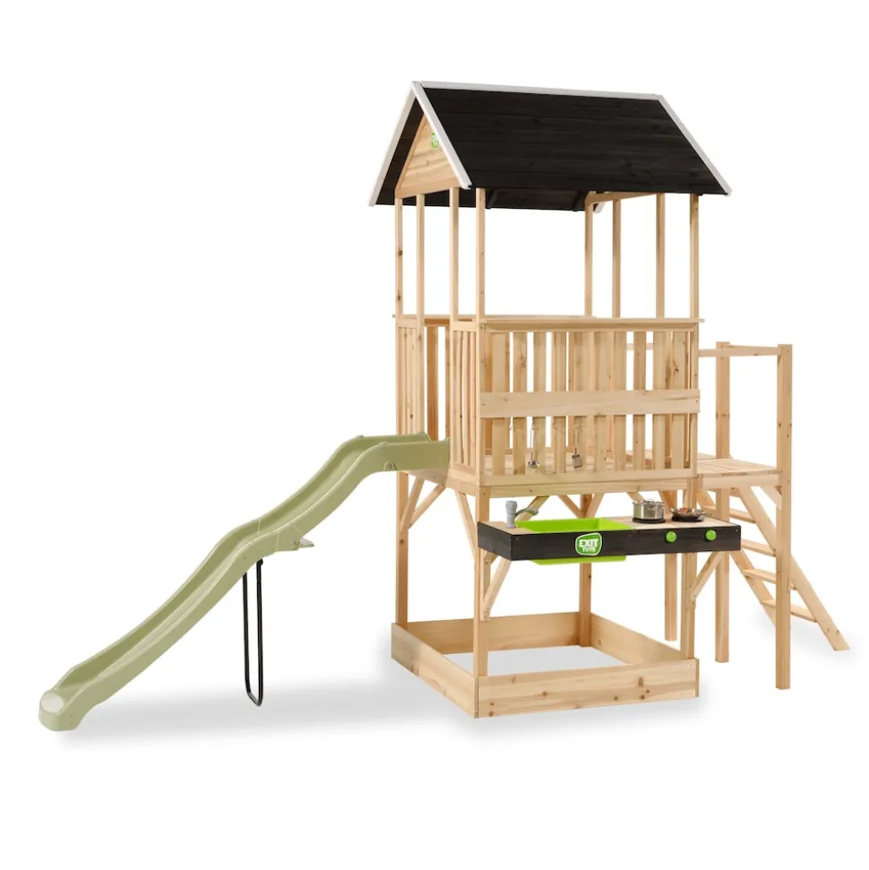 EXIT Panorama 550 Holzspielhaus mit Rutsche, Balkon und Küche