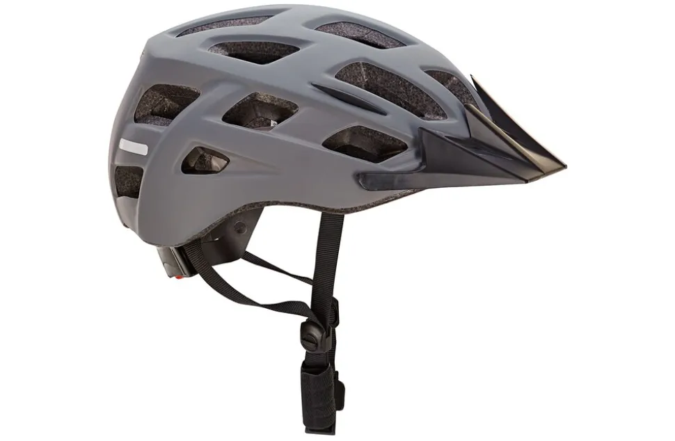 Fahrradhelm, stoßfeste Hartschaum-Innenschale,mit LED-Licht und Reflektionsstreifen, Größe: 58-61 cm, Farbe: grau
