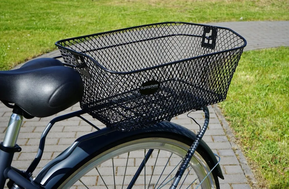 Fahrradkorb, engmaschiges Wabengitter, werkzeugfreie Gepäckträgermontage, PE-Kunststoffbeschichtet, Farbe: schwarz