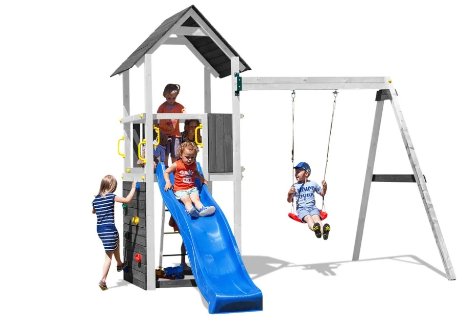 FUNGOO Spielturm CAROL2 Klettergerüst mit Schaukel u. Rutsche in versch. Farben