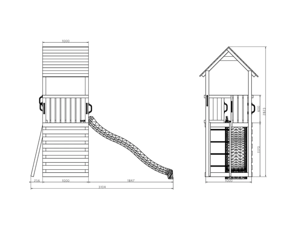 FUNGOO Spielturm Klettergerüst CAROL1 mit Rutsche und Kletterwand