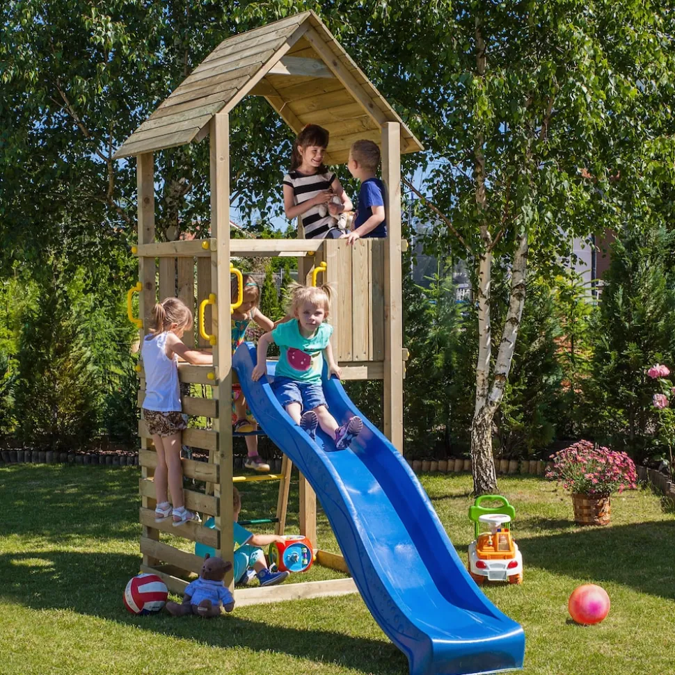 FUNGOO Spielturm Klettergerüst CAROL1 mit Rutsche und Kletterwand