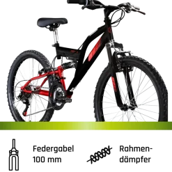 Galano FS240 Mountainbike Kinderfahrrad 24 Zoll Fahrrad 130 - 145 cm Fully ab 8 mit 18 Gängen Jugendfahrrad MTB
