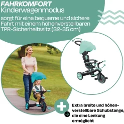 GLOBBER EXPLORER TRIKE 4in1 – Kinderwagen, Dreirad und Laufrad, 10/8,5 Zoll, TPR-Sitz, höhenverstellbar, mint
