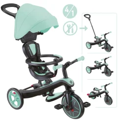 GLOBBER EXPLORER TRIKE 4in1 – Kinderwagen, Dreirad und Laufrad, 10/8,5 Zoll, TPR-Sitz, höhenverstellbar, mint