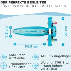 GLOBBER GO-UP ACTIVE LIGHTS 360 – 3 in 1 Aufsitzrad, Laufrad und Scooter, 120/80 mm, 3-rädrig, höhenverstellbar, blau