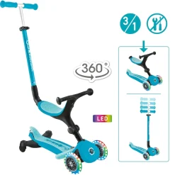 GLOBBER GO-UP ACTIVE LIGHTS 360 – 3 in 1 Aufsitzrad, Laufrad und Scooter, 120/80 mm, 3-rädrig, höhenverstellbar, blau