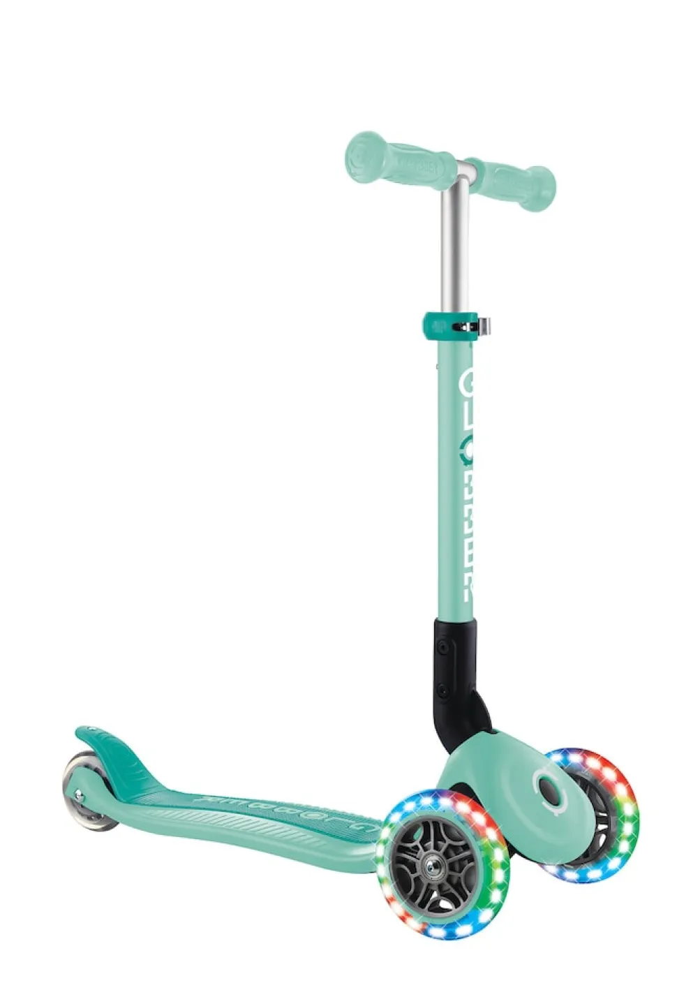 GLOBBER JUNIOR FOLDABLE LIGHTS – Tretroller, 120/80 mm, ABEC 9, 3-rädrig, LED-Leuchtrollen, mint