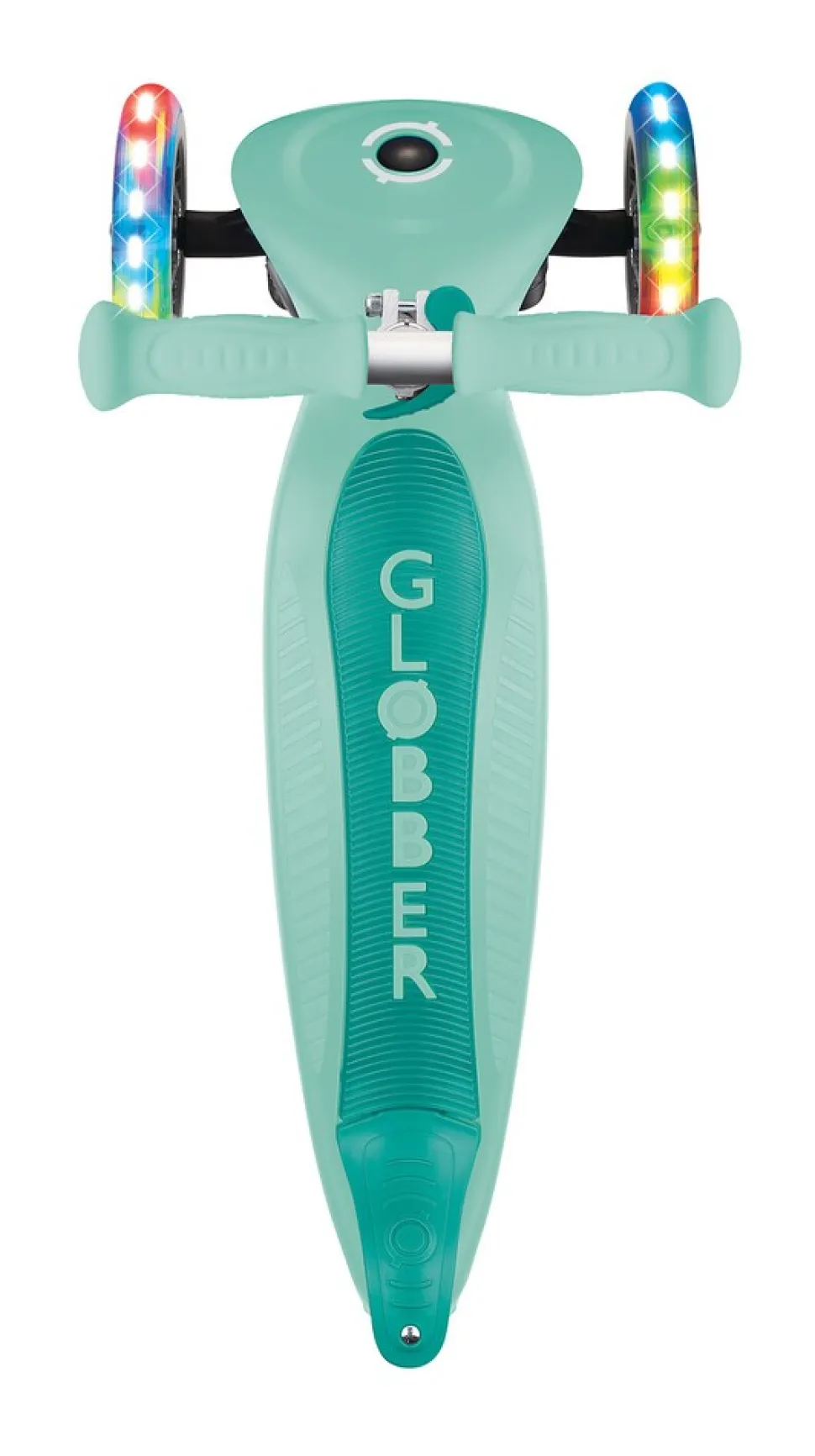 GLOBBER JUNIOR FOLDABLE LIGHTS – Tretroller, 120/80 mm, ABEC 9, 3-rädrig, LED-Leuchtrollen, mint
