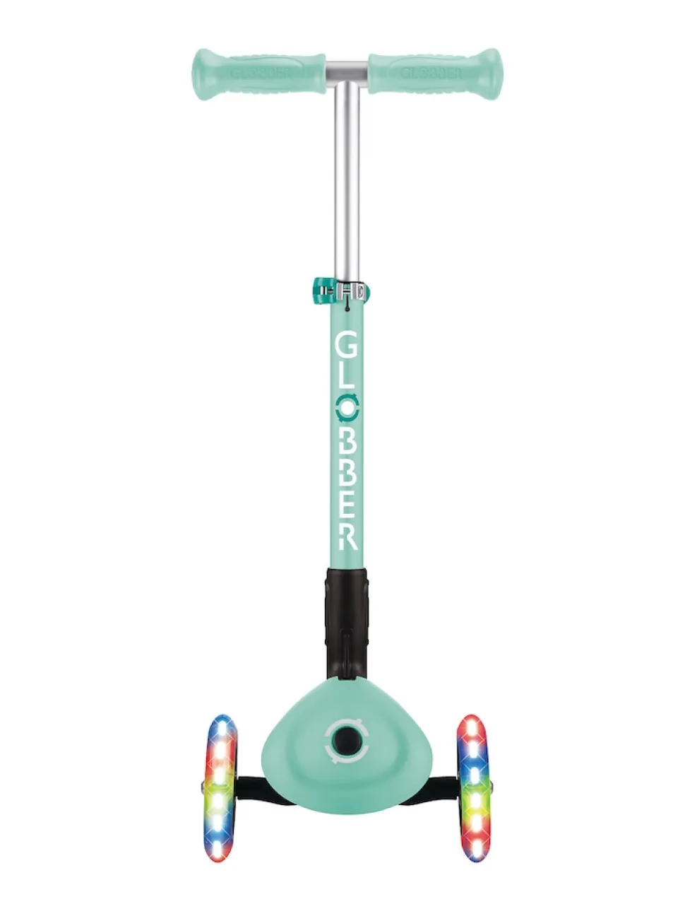 GLOBBER JUNIOR FOLDABLE LIGHTS – Tretroller, 120/80 mm, ABEC 9, 3-rädrig, LED-Leuchtrollen, mint