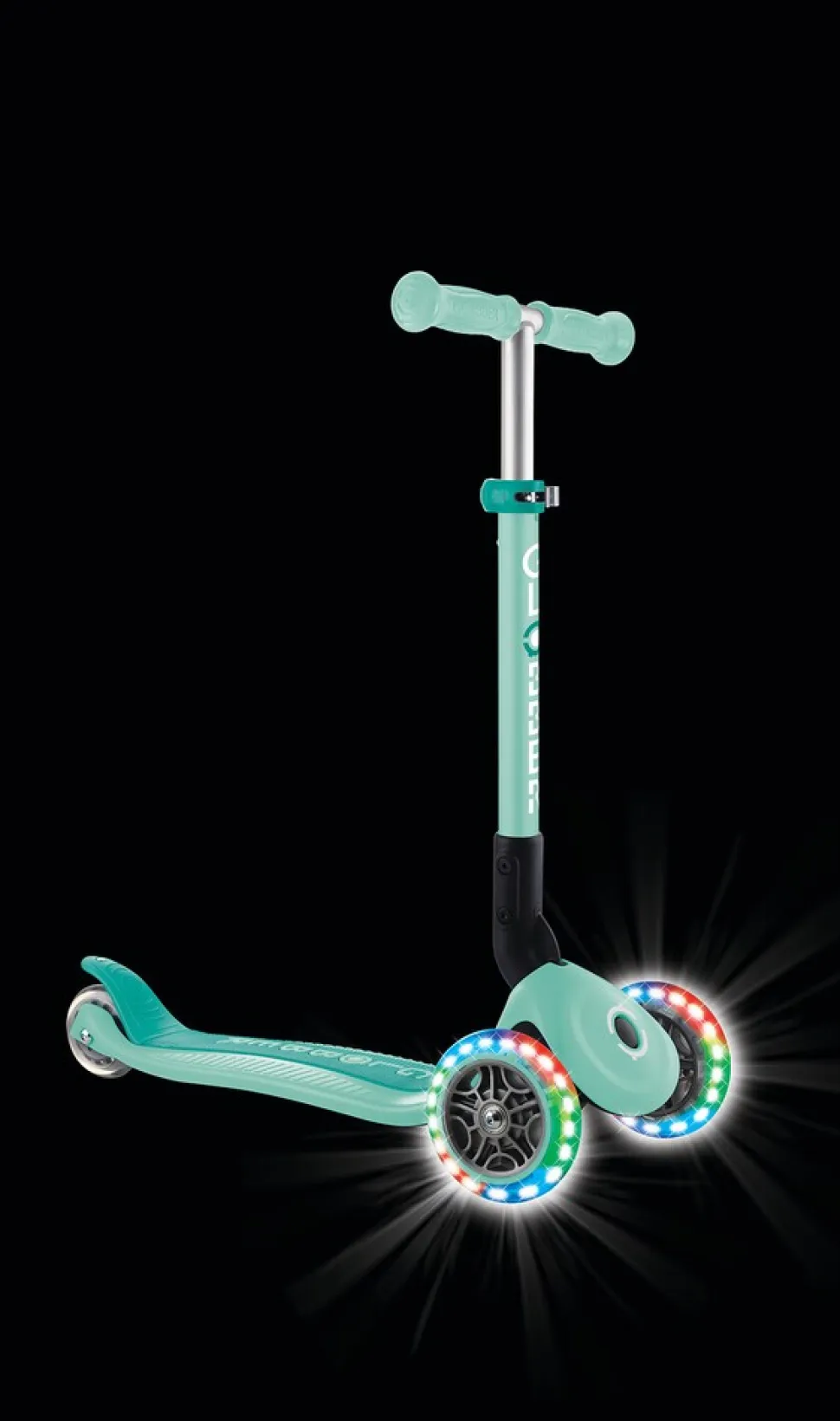 GLOBBER JUNIOR FOLDABLE LIGHTS – Tretroller, 120/80 mm, ABEC 9, 3-rädrig, LED-Leuchtrollen, mint
