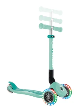 GLOBBER JUNIOR FOLDABLE LIGHTS – Tretroller, 120/80 mm, ABEC 9, 3-rädrig, LED-Leuchtrollen, mint