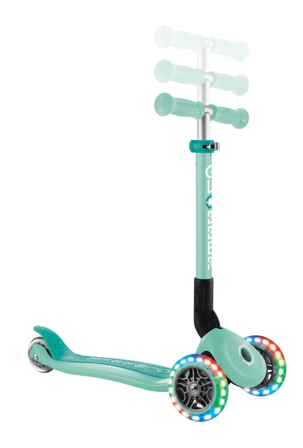 GLOBBER JUNIOR FOLDABLE LIGHTS – Tretroller, 120/80 mm, ABEC 9, 3-rädrig, LED-Leuchtrollen, mint