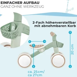 GLOBBER LEARNING BIKE – Aufsitzrad, Lernrad, 7 Zoll EVA-Bereifung, 4-rädrig, Sattel höhenverstellbar, salbei grün