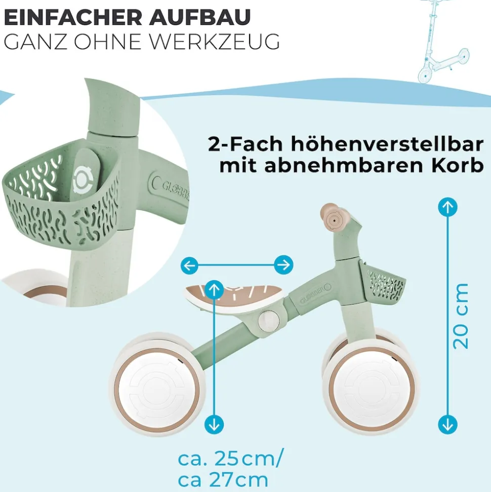 GLOBBER LEARNING BIKE – Aufsitzrad, Lernrad, 7 Zoll EVA-Bereifung, 4-rädrig, Sattel höhenverstellbar, salbei grün