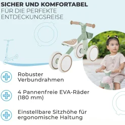 GLOBBER LEARNING BIKE – Aufsitzrad, Lernrad, 7 Zoll EVA-Bereifung, 4-rädrig, Sattel höhenverstellbar, salbei grün