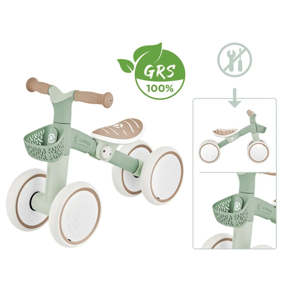 GLOBBER LEARNING BIKE – Aufsitzrad, Lernrad, 7 Zoll EVA-Bereifung, 4-rädrig, Sattel höhenverstellbar, salbei grün