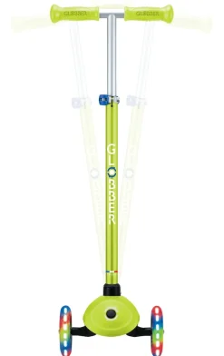 GLOBBER PRIMO PLUS LIGHTS – Tretroller Kinder, 120/80mm, ABEC 9, 3-rädrig, höhenverstellbar, LED-Leuchtrollen, lime grün