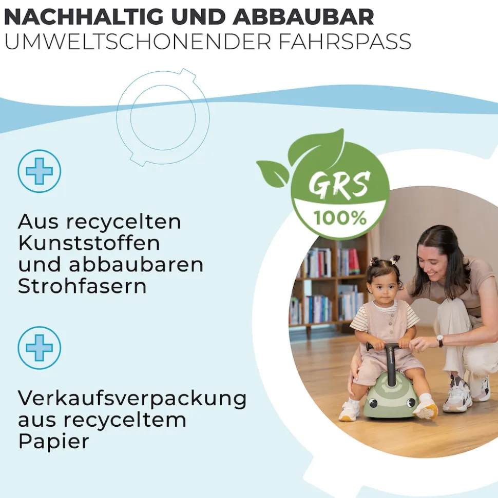 GLOBBER WALK N' ROLL 2in1 ECO – Lauflernwagen, Schiebeauto, Rutschauto, werkzeugloser Umbau, kippsicher, pistazie