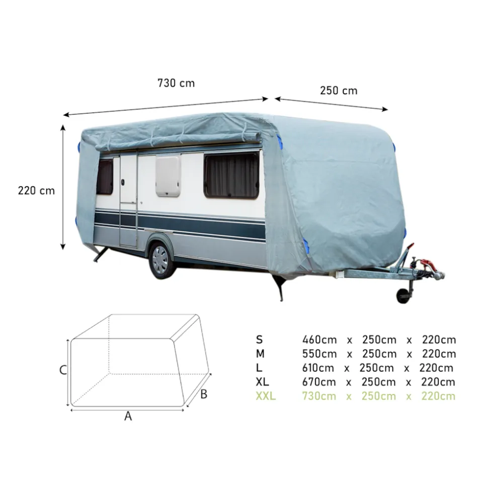 GreenYard Abdeckplane für Wohnwagen oder Wohnmobile Größe XXL 730 x 250 x 220 cm