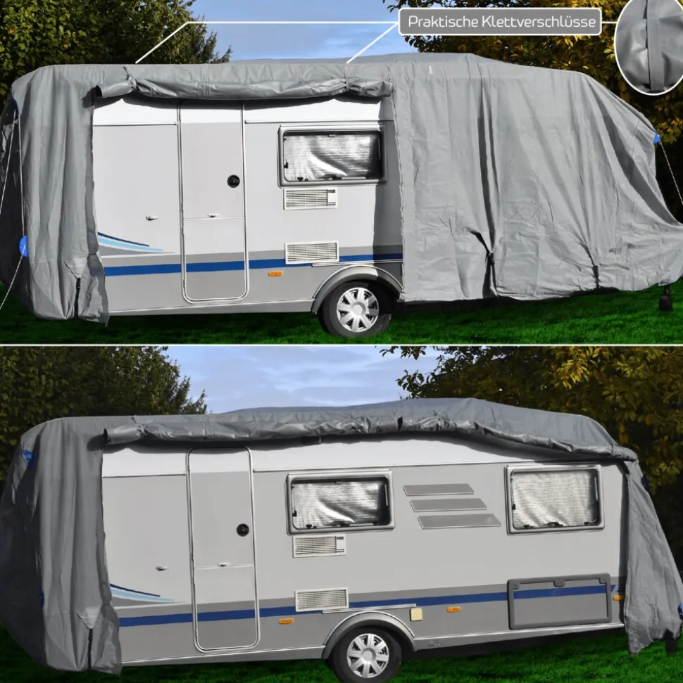 GreenYard Wohnwagen Abdeckplane mit Reflektoren Größe XXL | 730 x 250 x 220 cm