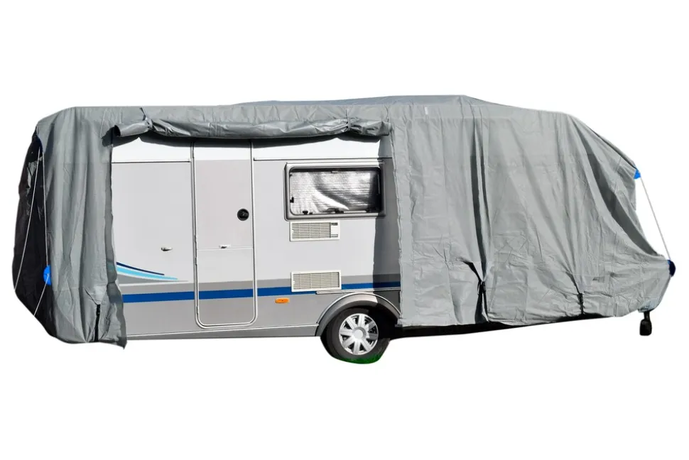 GreenYard Wohnwagen Abdeckplane mit Reflektoren Größe XXL | 730 x 250 x 220 cm
