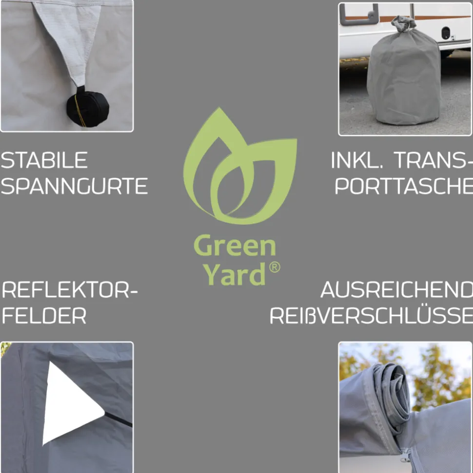 GreenYard Wohnwagen Abdeckplane mit Reflektoren Größe XXL | 730 x 250 x 220 cm