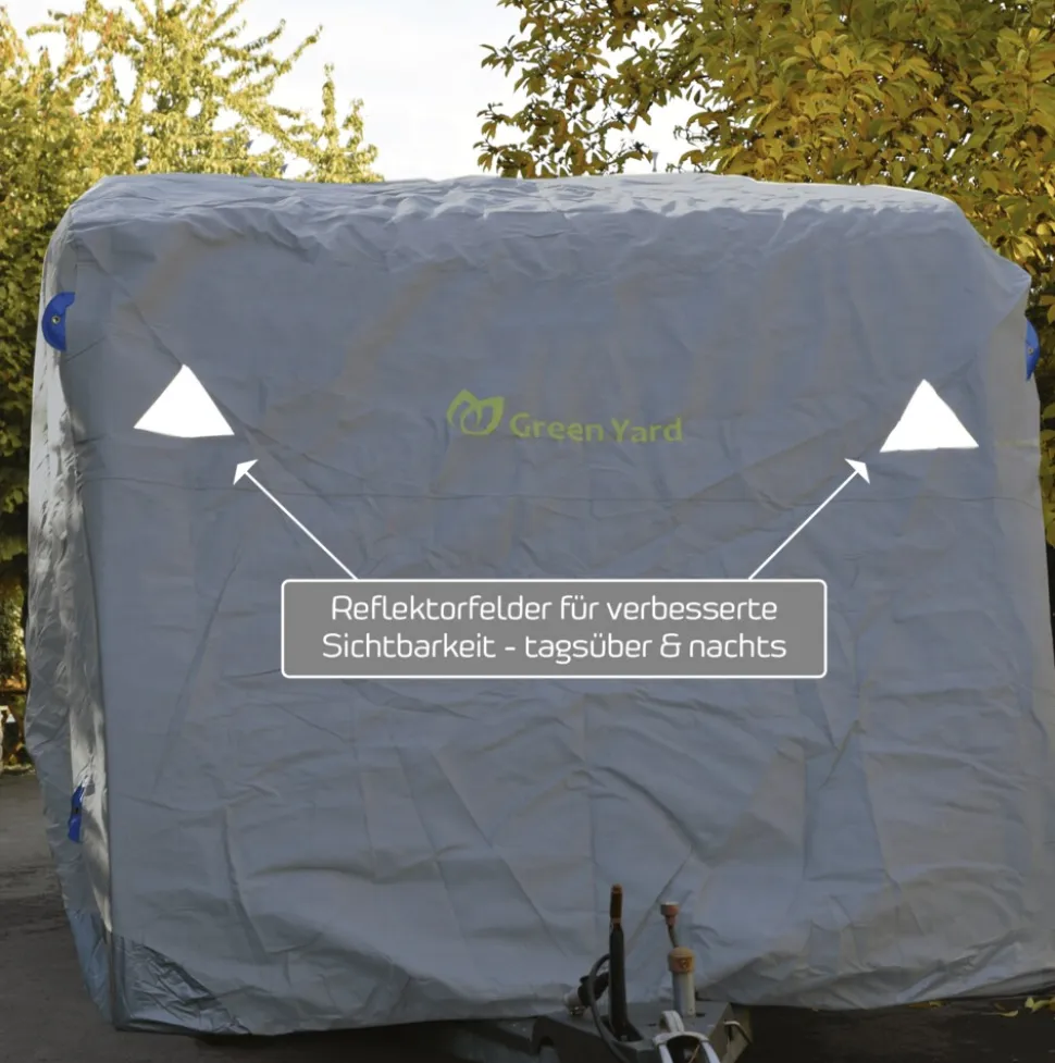 GreenYard Wohnwagen Abdeckplane mit Reflektoren Größe XXL | 730 x 250 x 220 cm