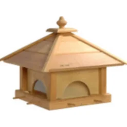 Großes Eiche-Vogelfutterhaus "4 Schubladen" mit Silo und Anflugstangen 49x49x39