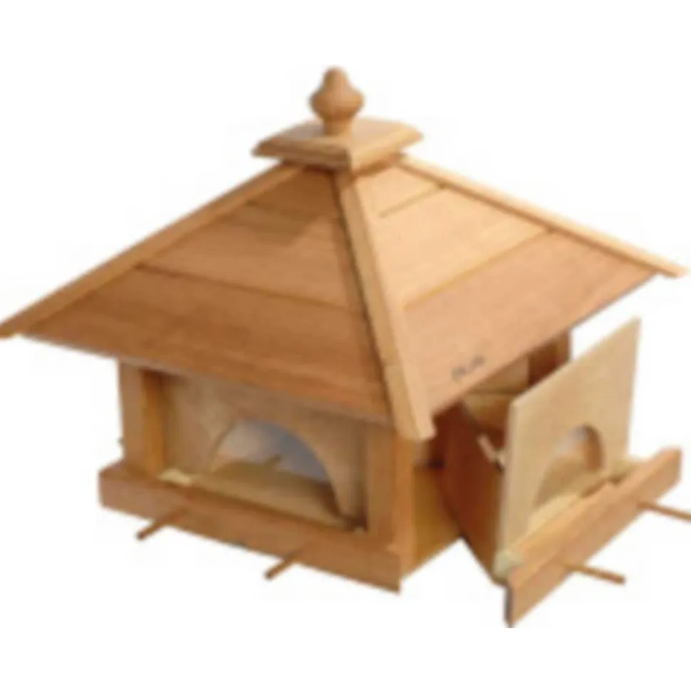 Großes Eiche-Vogelfutterhaus "4 Schubladen" mit Silo und Anflugstangen 49x49x39
