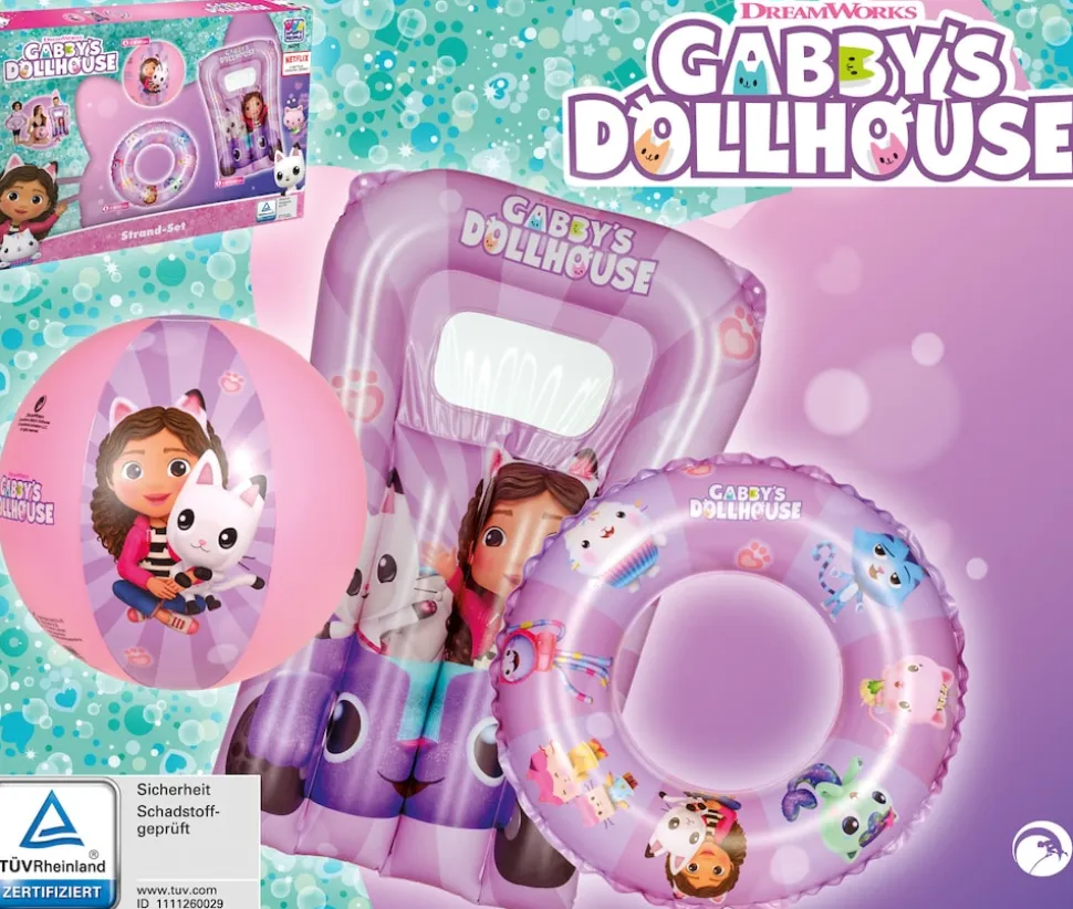 Happy People Gabby's Dollhouse Strandset Schwimmring Matratze Strandball Ball