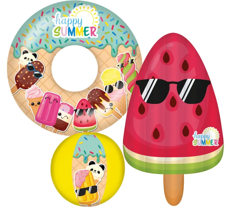Happy People - Happy Summer 3er Strandset Wasserball, Schwimmring & Luftmatratze baden planschen
