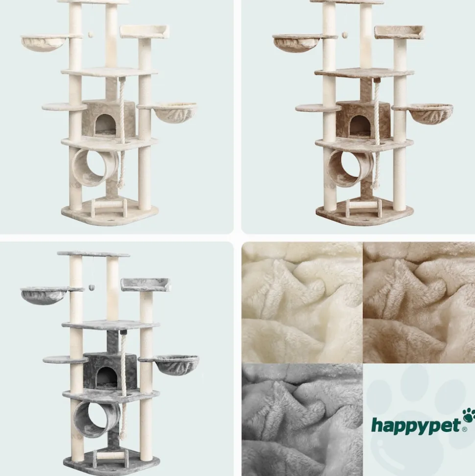 HAPPYPET Großer Kratzbaum Stabil 'Parker' 171 cm - XXL Katzenbaum | Creme