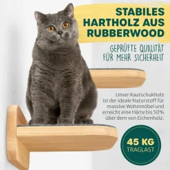 HAPPYPET Katzentreppen 3er-Set für Wandmontage - Nachhaltiges Hartholz, Designer Kletterwand Katzen, Katzentreppe mit Filzbezug, Katzenleiter, Katzenwand zum Klettern, Catwalk | Natur 3x Stufen L