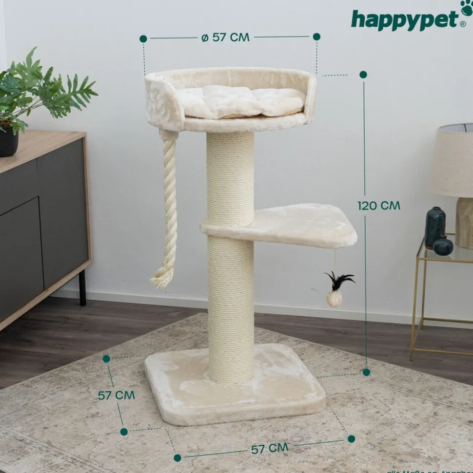 HAPPYPET Kratzbaum große Katzen 18 cm Stämme Katzenbaum 120 cm | Creme