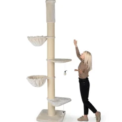 HAPPYPET Kratzbaum Grosse Katzen Stabil XXL Deckenhoch, 250 bis 275 cm | Creme Basic