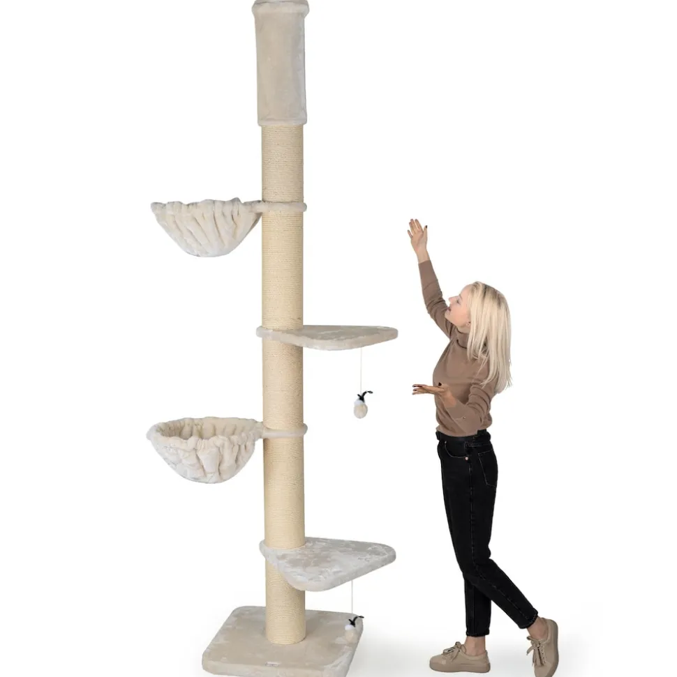 HAPPYPET Kratzbaum Grosse Katzen Stabil XXL Deckenhoch, 250 bis 275 cm | Creme Basic