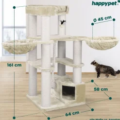 HAPPYPET Premium Kratzbaum 161 cm große Katzen stabil Katzenbaum | Creme
