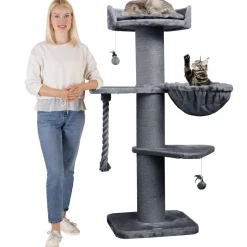 HAPPYPET Premium Kratzbaum Grosse Katzen Stabil 'Cooper' – 150 cm Großer Katzenbaum | Grau