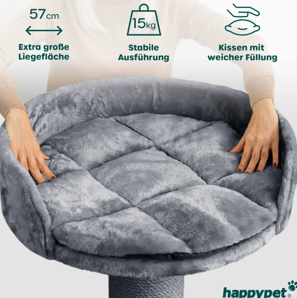 HAPPYPET Premium Kratzbaum Grosse Katzen Stabil 'Cooper' – 150 cm Großer Katzenbaum | Grau
