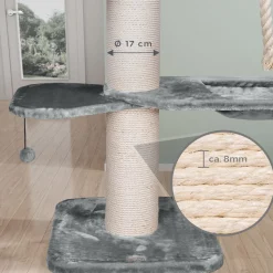 HAPPYPET XXL Kratzbaum-Landschaft für große Katzen - 2-in-1 Aktivitäts- und Sisal-Paradies mit Deckenspanner 280cm hoch | Premium Plüsch | Grau