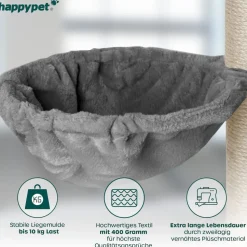 HAPPYPET XXL Kratzbaum Simba deckenhoch 260 cm - Kletterbaum Paradies, Extra Breit, Höhlen, Liegemulden, Großer Katzenbaum Stabil für Katzen, 9 cm Säulen, viel Zubehör | Grau