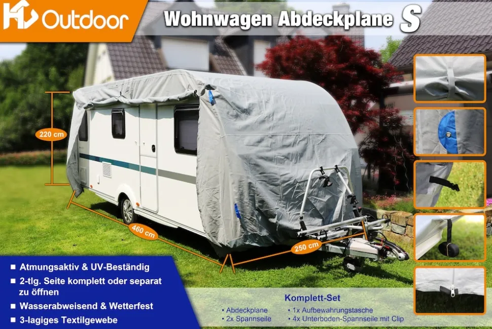 HC Outdoor Wohnwagen Abdeckplane Größe S 460 x 250 x 220 cm