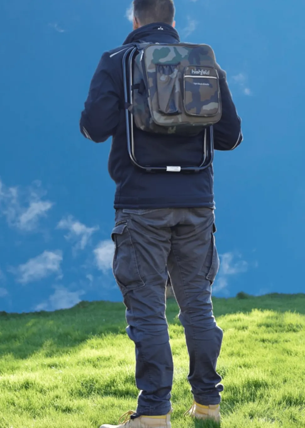 highfeld® Sitzrucksack Ansitzrucksack mit Hocker camouflage Campinghocker Angelhocker Falthocker