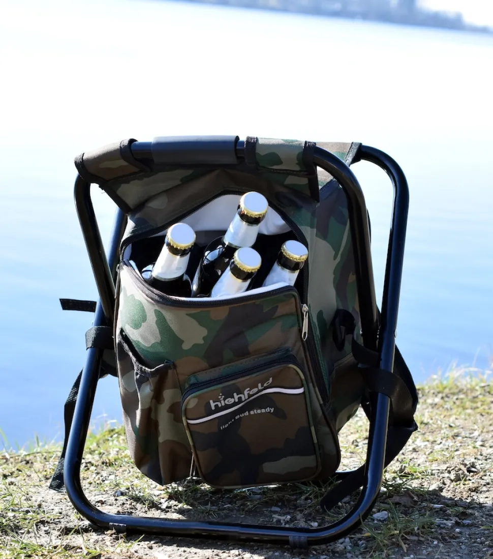 highfeld® Sitzrucksack Ansitzrucksack mit Hocker camouflage Campinghocker Angelhocker Falthocker