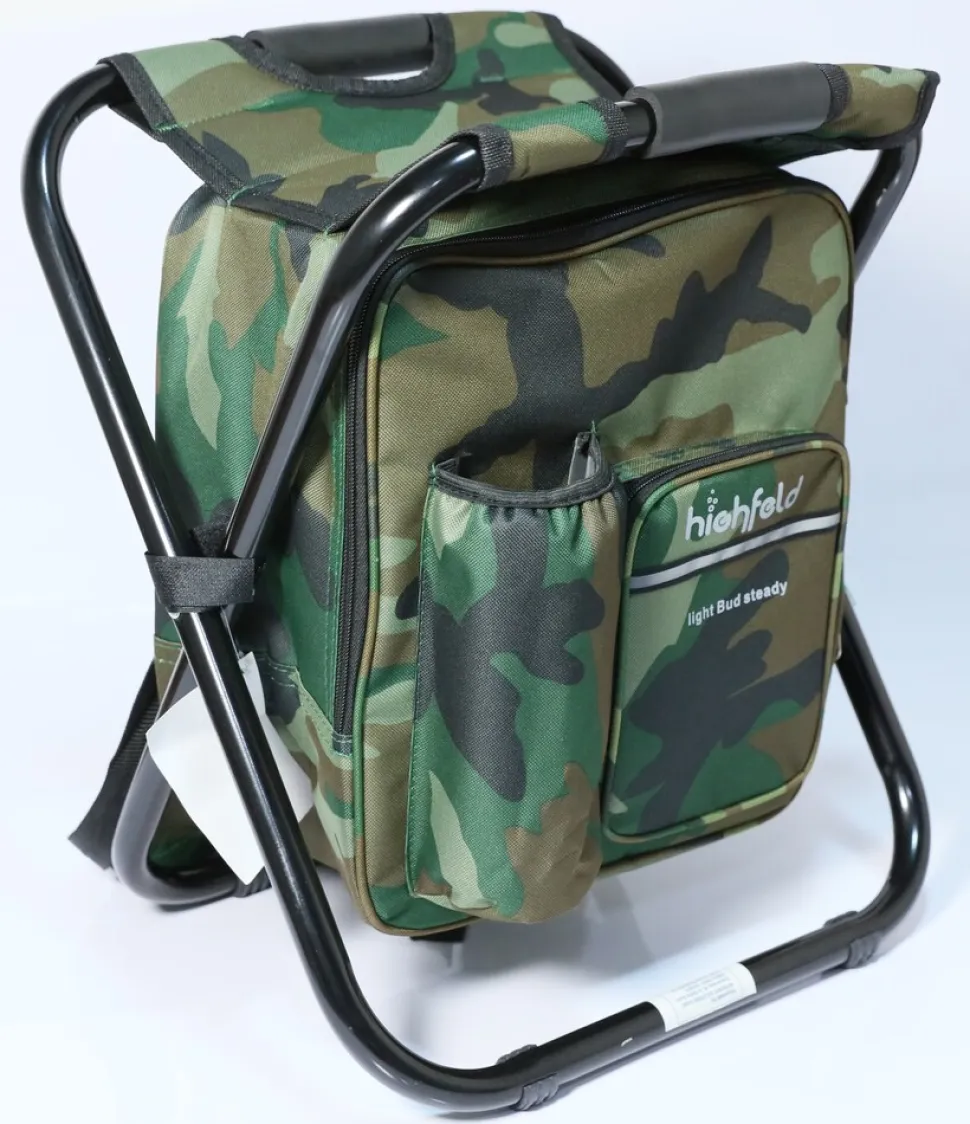 highfeld® Sitzrucksack Ansitzrucksack mit Hocker camouflage Campinghocker Angelhocker Falthocker