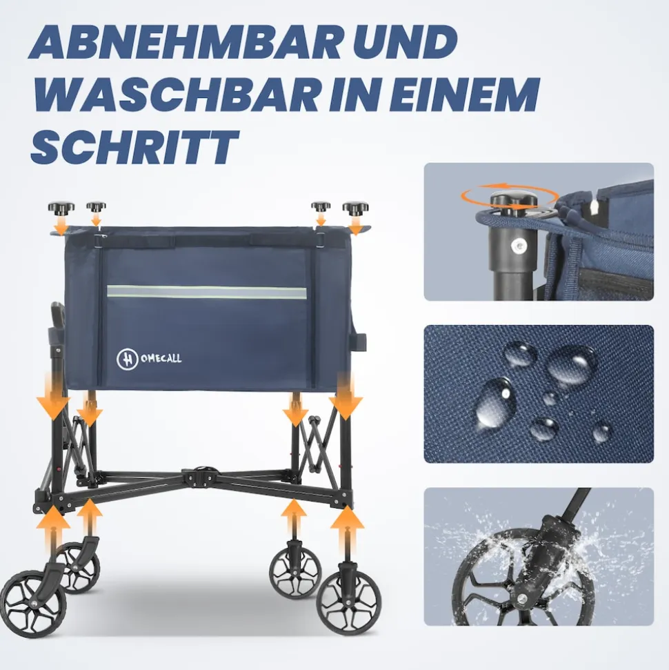 HOMECALL Bollerwagen Handwagen (Erweiterbare Kapazität, bis 100KG, 120L), Für Einkaufen, Camping, Garten, Dogs-Dunkelblau